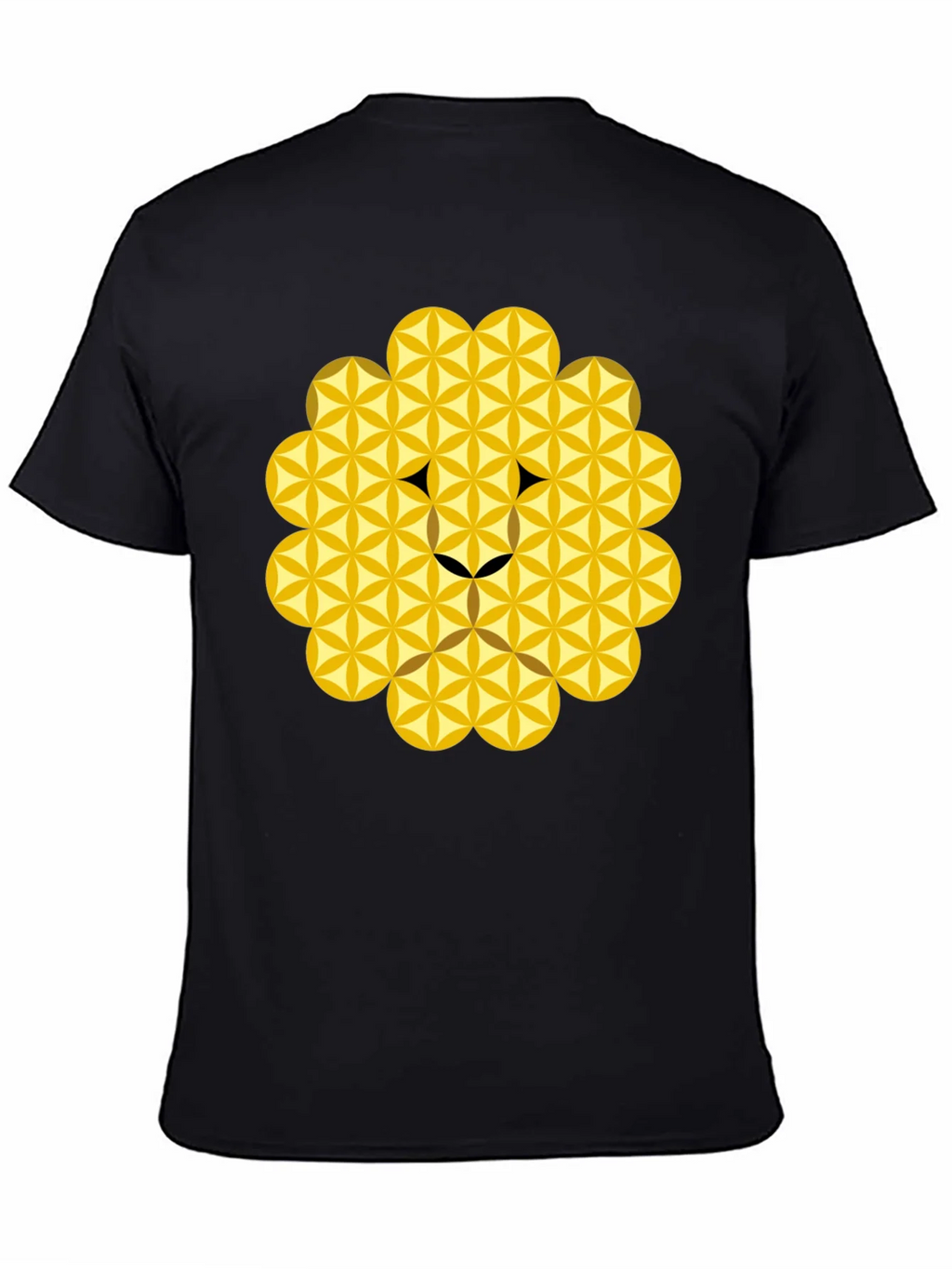 Geometric Flower of Life Lion Head Black T-Shirt
