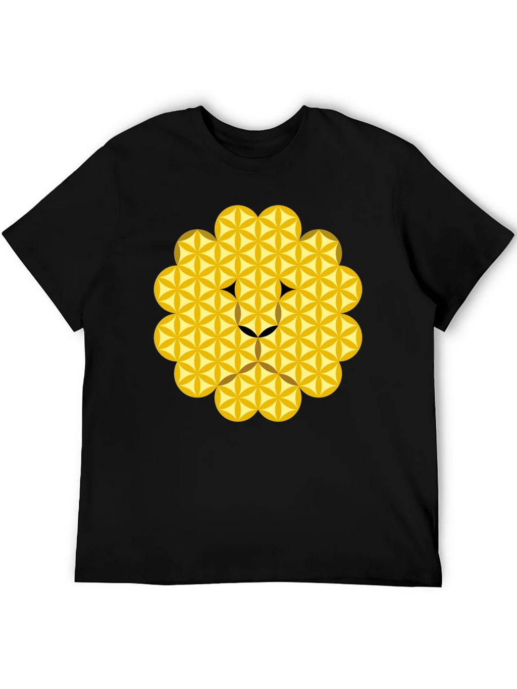 Geometric Flower of Life Lion Head Black T-Shirt