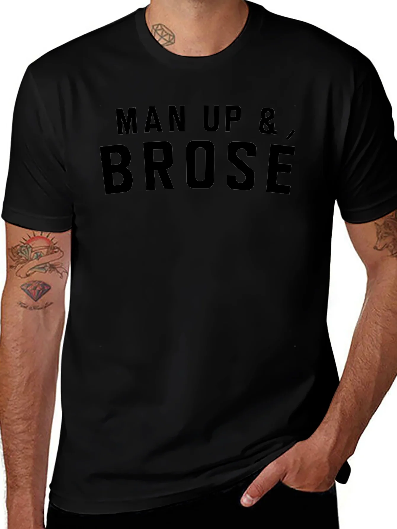 Man Up & Brose Graphic Tee - Black Short Sleeve Crew Neck