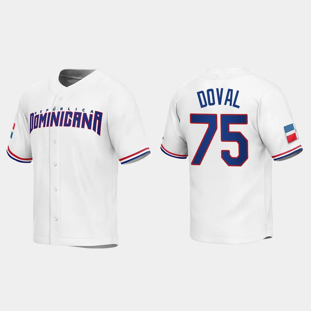 #75 CAMILO DOVAL DOMINICAN REPUBLIC BASEBALL 2023 WORLD BASEBALL CLASSIC REPLICA JERSEY C WHITE Stitches Baseball Jerseys