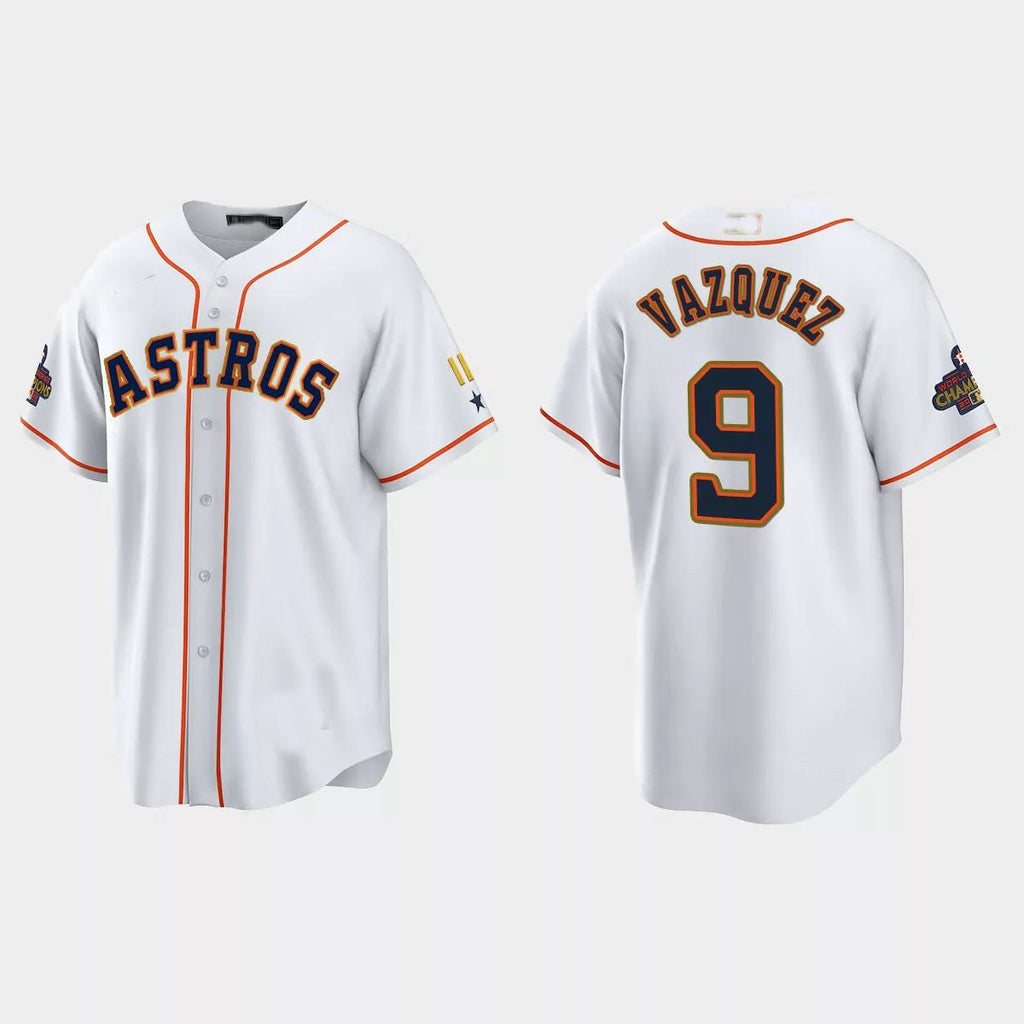 #9 Christian Vazquez Houston Astros 2023 Gold Program Jersey C White Stitches Baseball Jerseys