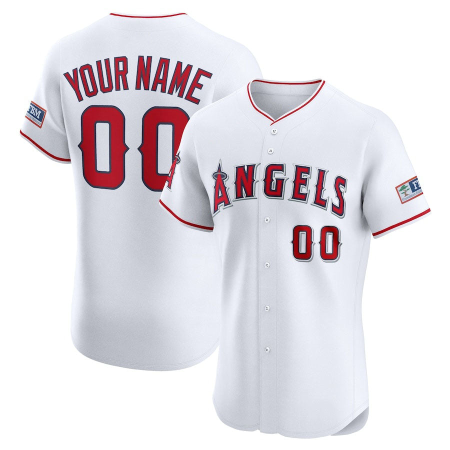 Custom Los Angeles Angels Home Elite Sponsor Patch Jersey C White Stitched Baseball Jersey