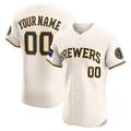 Custom Milwaukee Brewers Home Elite Sponsor Patch Jersey C Cream Stitched Baseball Jersey