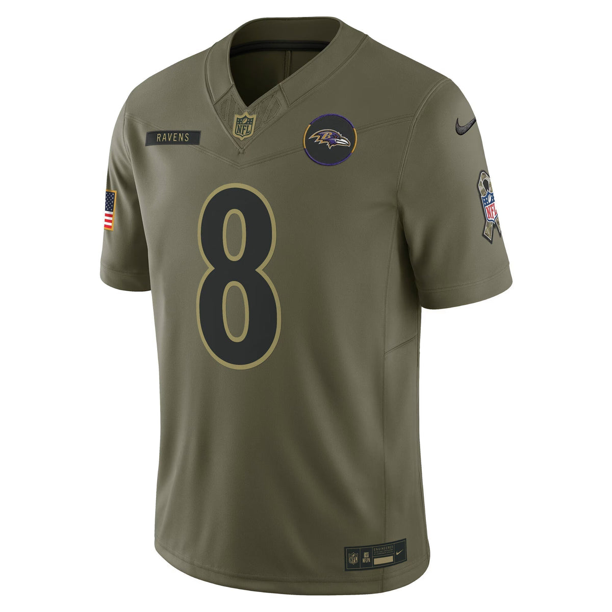 Baltimore Ravens Lamar Jackson Olive 2025 Salute to Service Limited Jersey