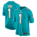 Miami Dolphins Number 1 Groom Aqua Game Jersey