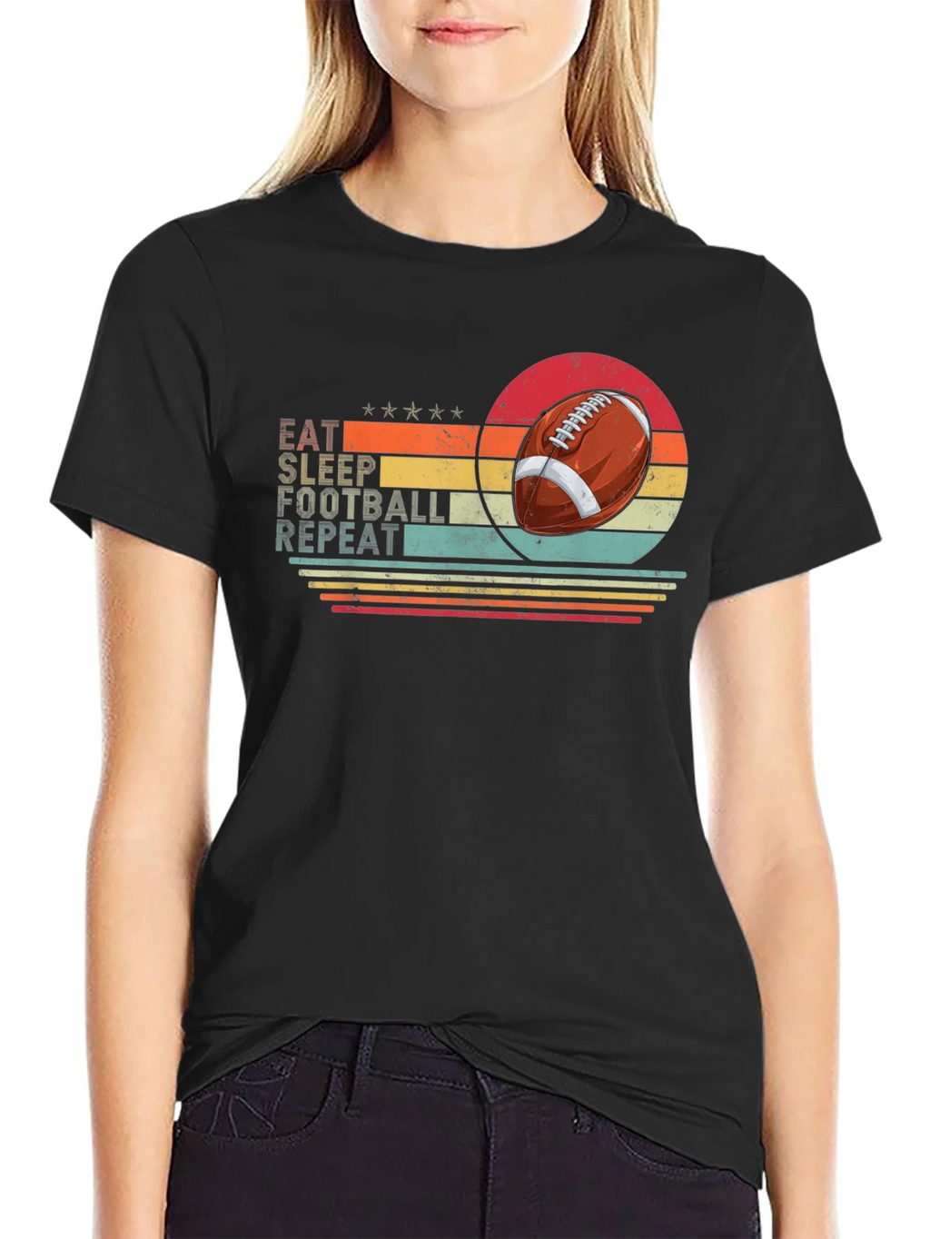 Eat Sleep Football Repeat Black T-Shirt
