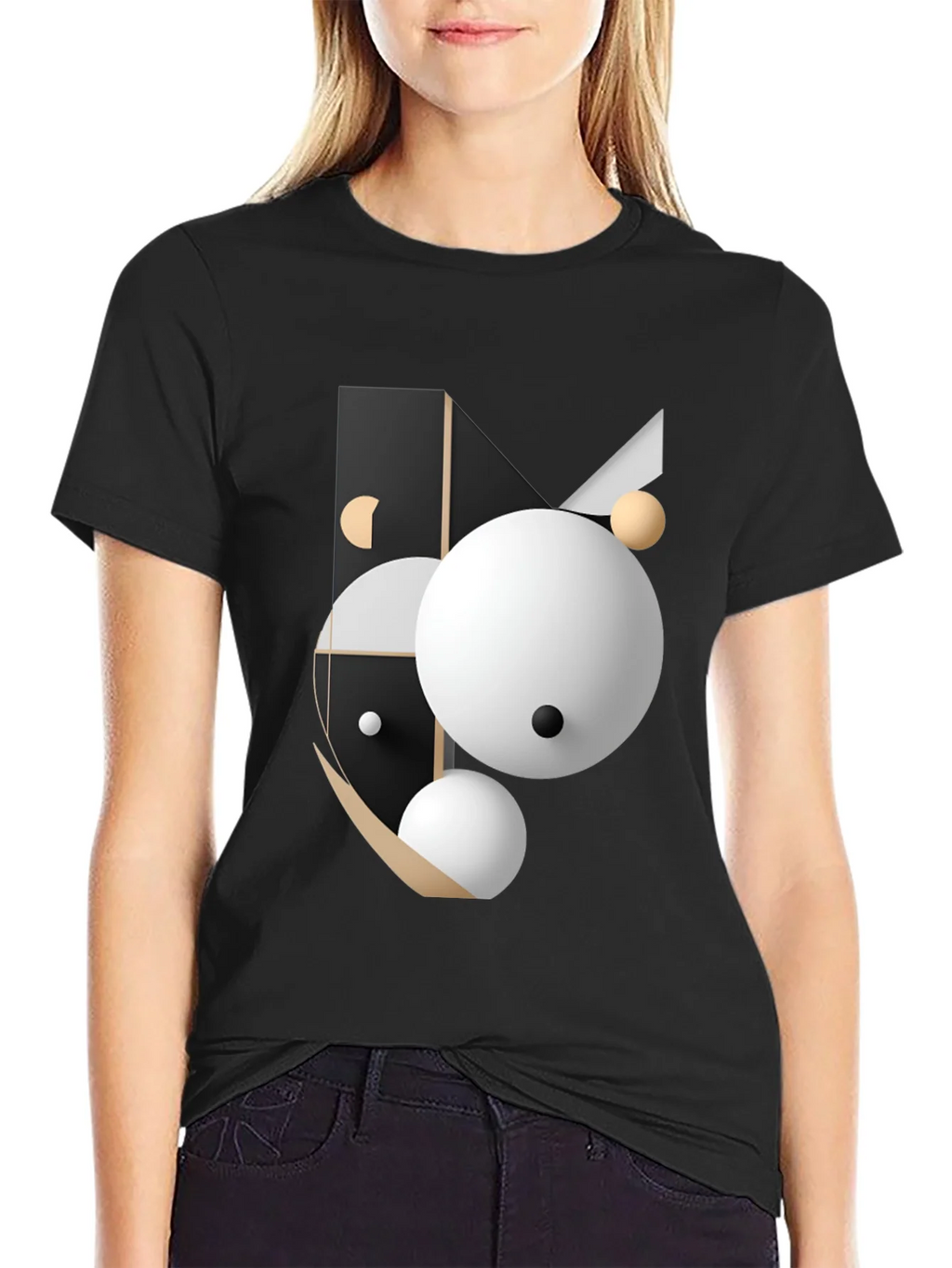 Abstract Geometric Graphic Print Black T-Shirt