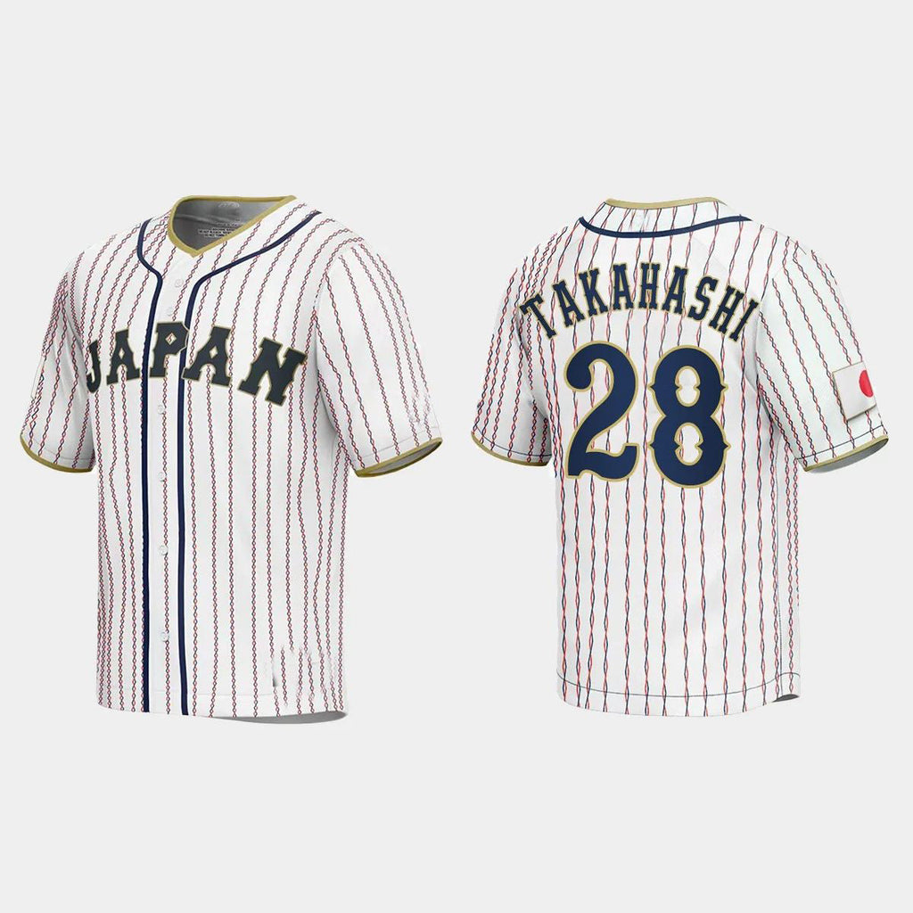 #28 HIROTO TAKAHASHI JAPAN BASEBALL 2023 WORLD BASEBALL CLASSIC JERSEY C WHITE Stitches Baseball Jerseys