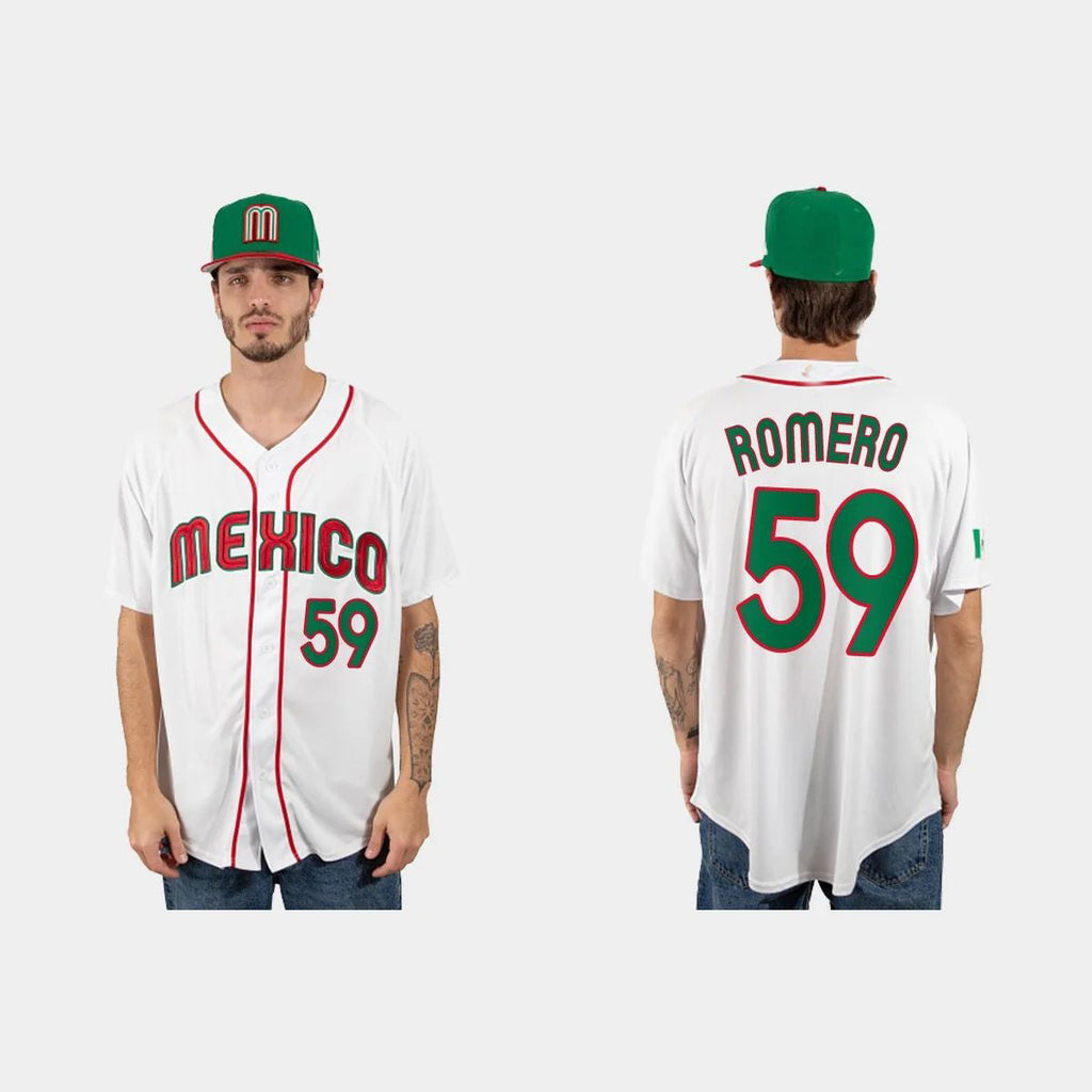 #59 JOJO ROMERO MEXICO BASEBALL 2023 WORLD BASEBALL CLASSIC JERSEY C WHITE Stitches Baseball Jerseys