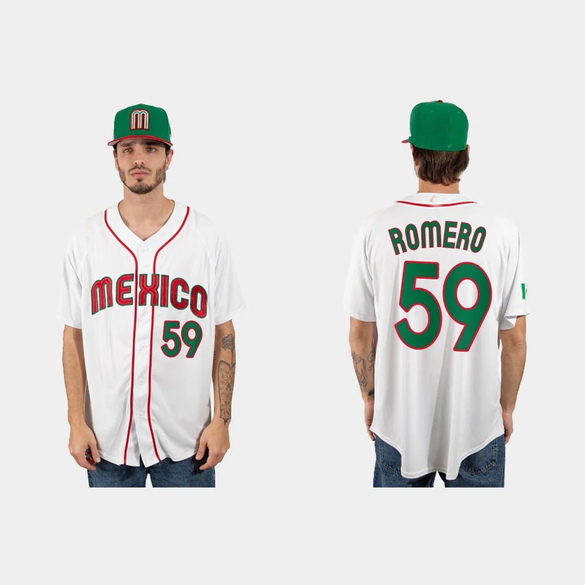 #59 JOJO ROMERO MEXICO BASEBALL 2023 WORLD BASEBALL CLASSIC JERSEY C WHITE Stitches Baseball Jerseys