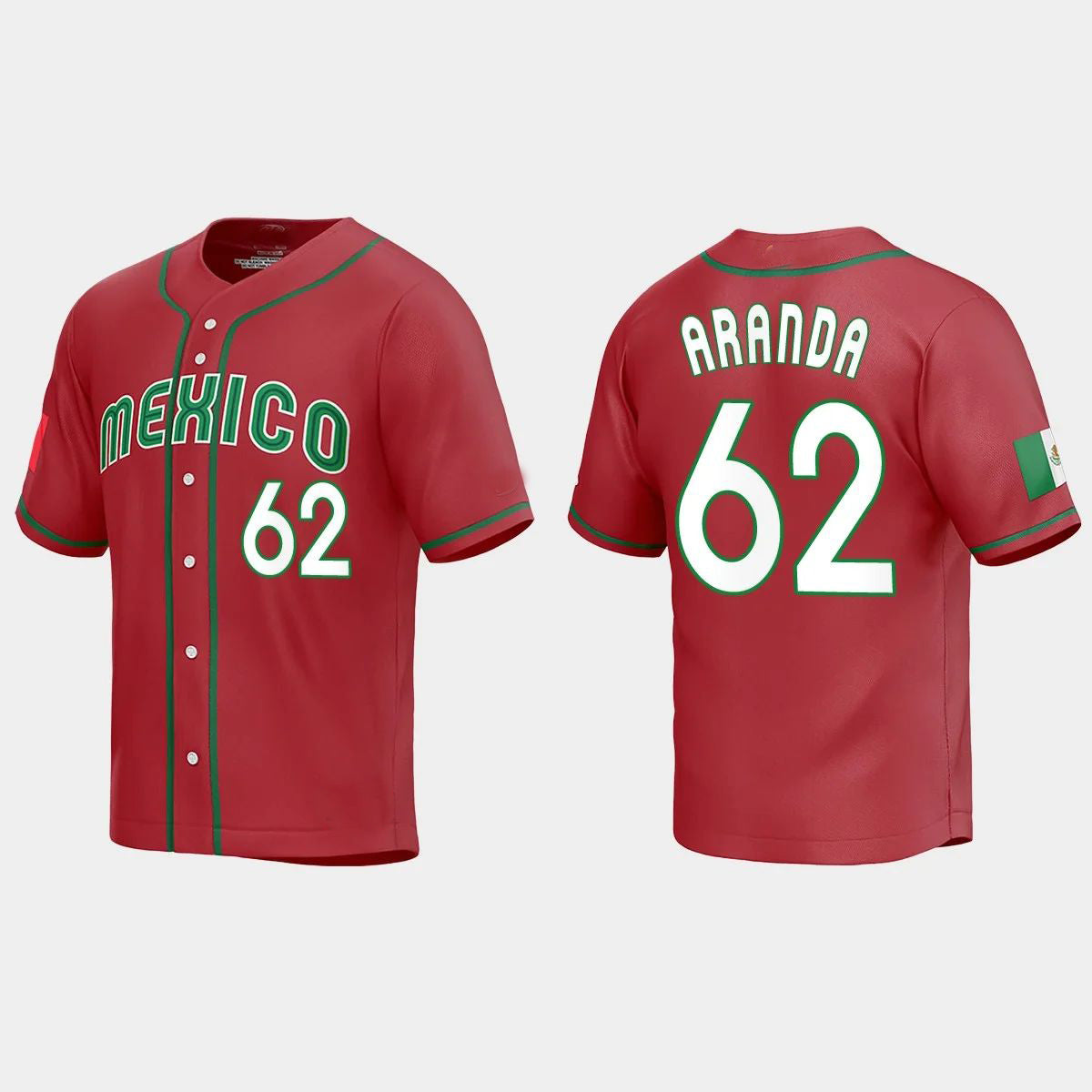 #62 JONATHAN ARANDA MEXICO BASEBALL 2023 WORLD BASEBALL CLASSIC REPLICA JERSEY C RED Stitches Baseball Jerseys