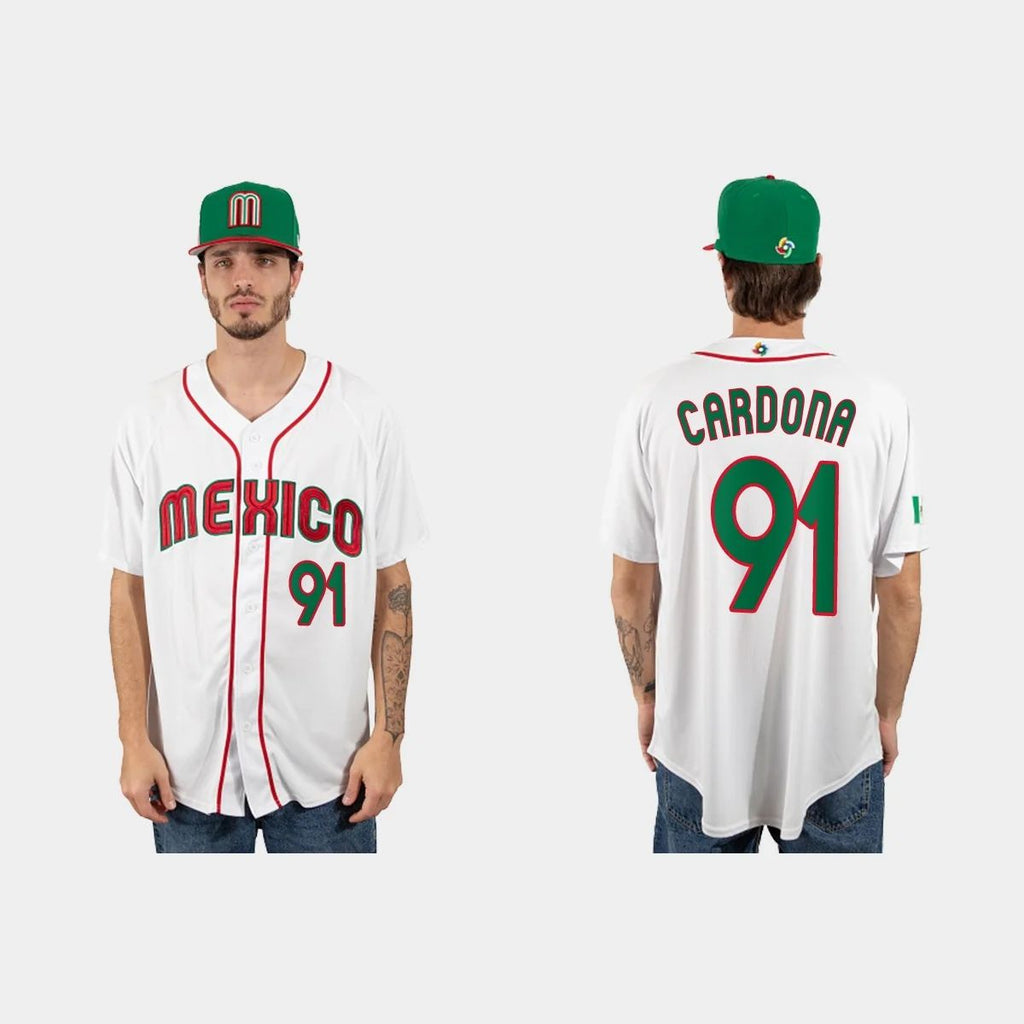 #91 JOSE CARDONA MEXICO BASEBALL 2023 WORLD BASEBALL CLASSIC JERSEY C WHITE Stitches Baseball Jerseys