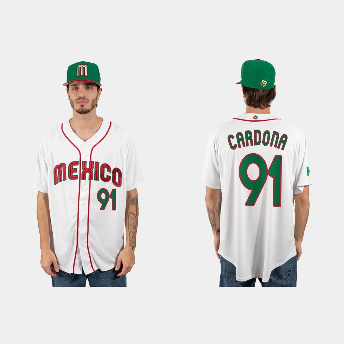 #91 JOSE CARDONA MEXICO BASEBALL 2023 WORLD BASEBALL CLASSIC JERSEY C WHITE Stitches Baseball Jerseys