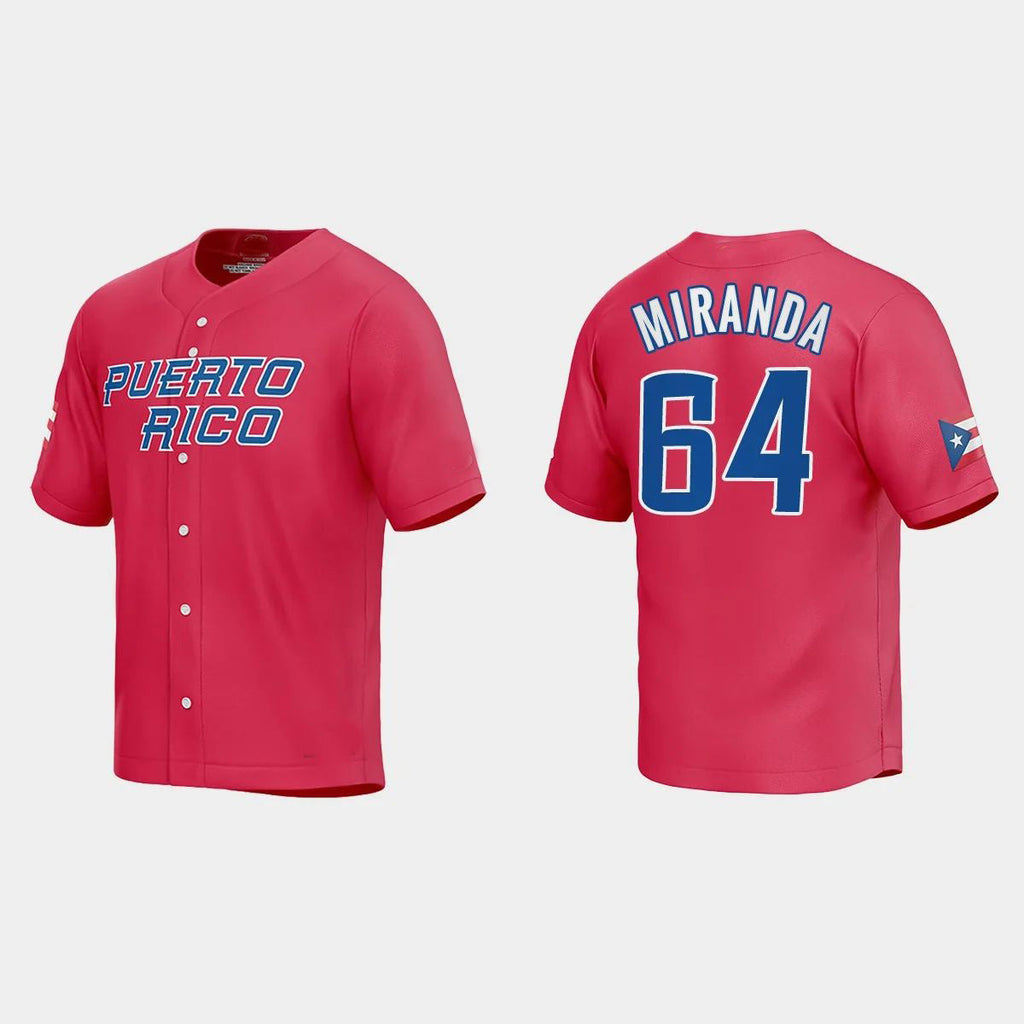 #64 JOSE MIRANDA PUERTO RICO BASEBALL 2023 WORLD BASEBALL CLASSIC JERSEY C RED Stitches Baseball Jerseys