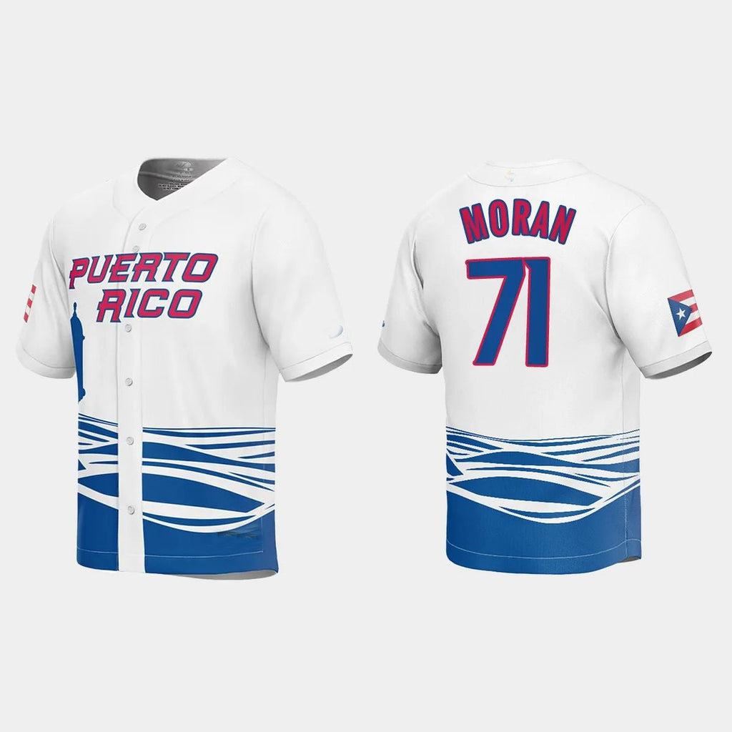 #71 JOVANI MORAN PUERTO RICO BASEBALL 2023 WORLD BASEBALL CLASSIC JERSEY C WHITE Stitches Baseball Jerseys