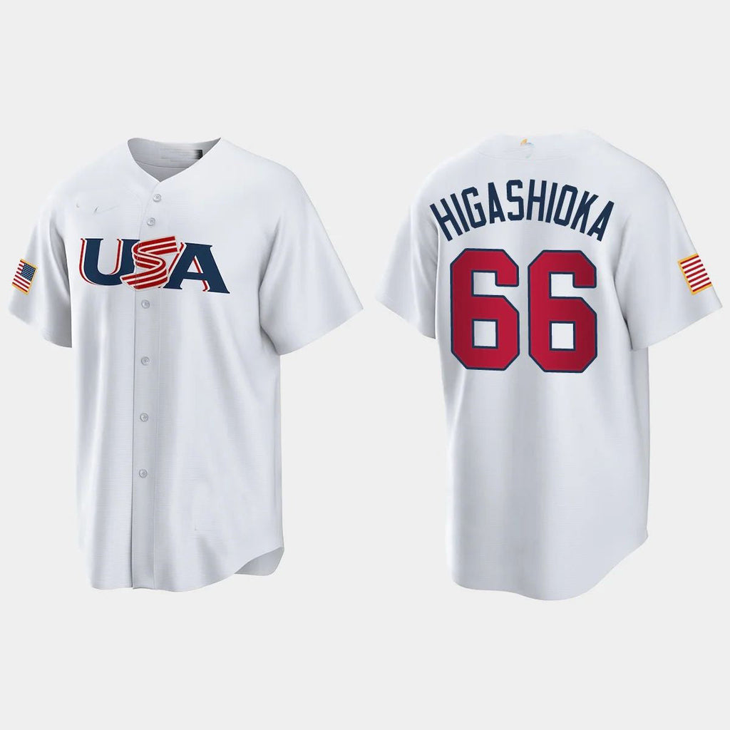 #66 KYLE HIGASHIOKA NEW YORK YANKEES 2023 WORLD BASEBALL CLASSIC USA REPLICA JERSEY C WHITE Stitches Baseball Jerseys
