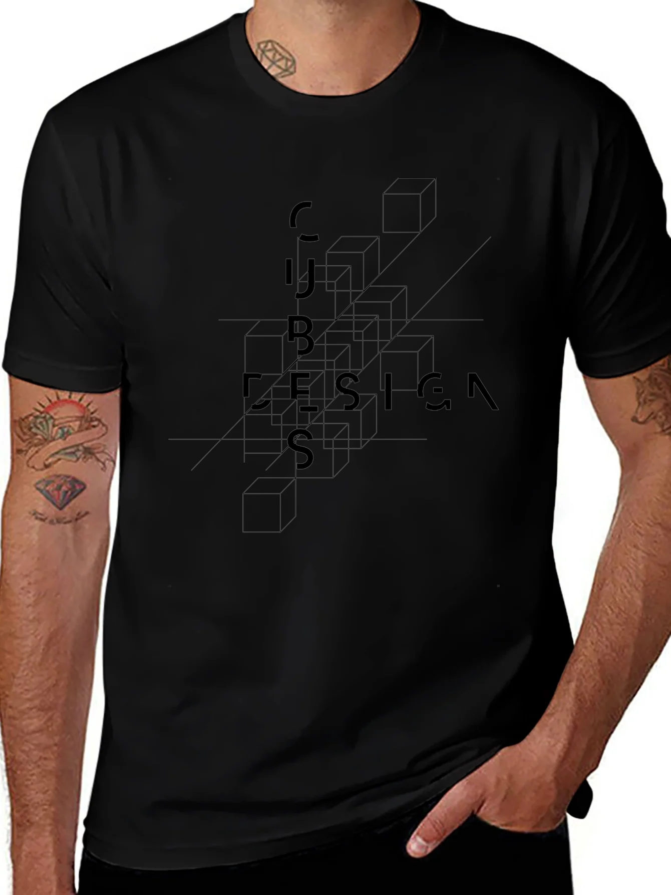 Geometric Cubes Design T-Shirt - Modern Art Tee