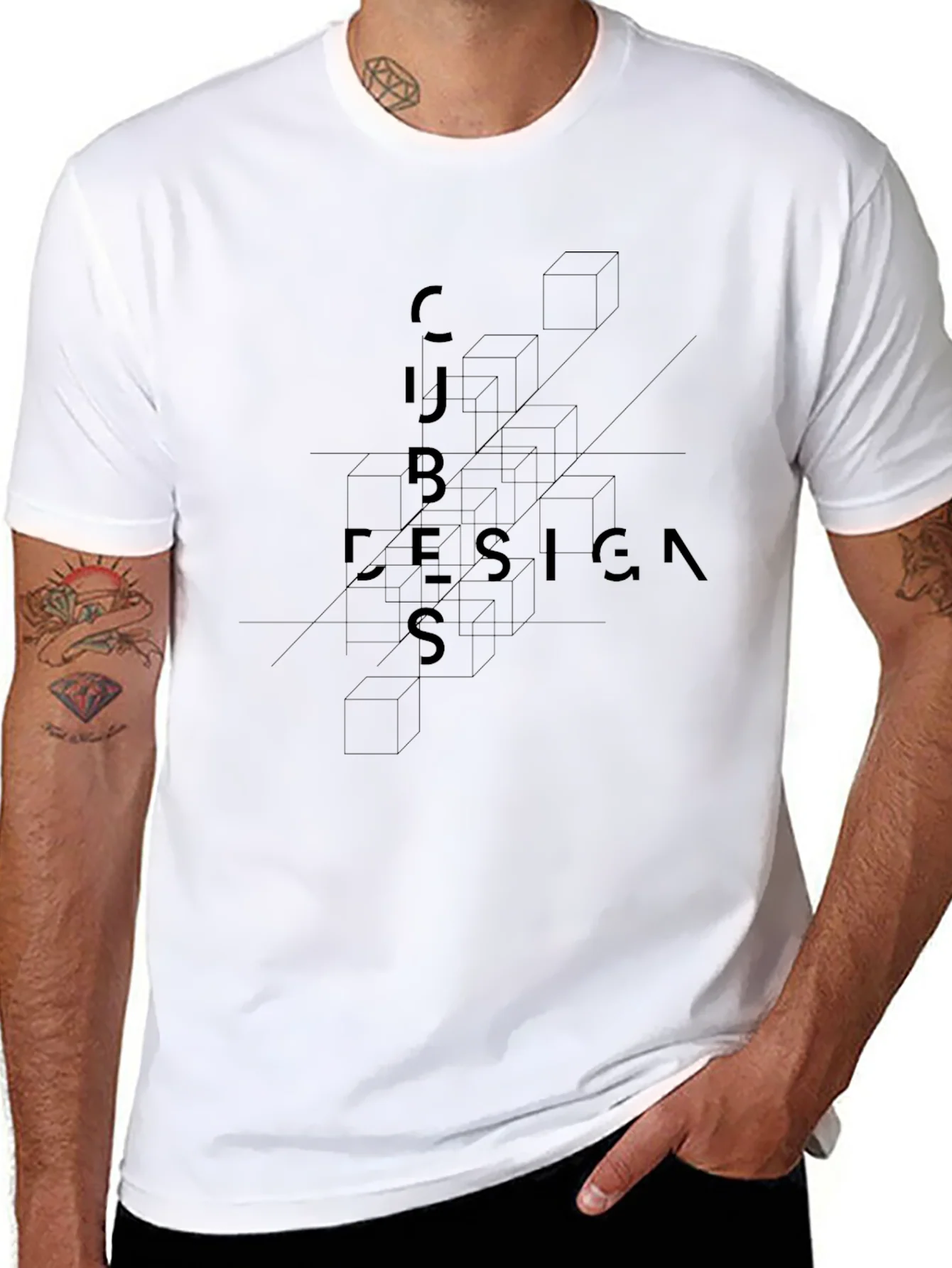 Geometric Cubes Design T-Shirt - Modern Art Tee