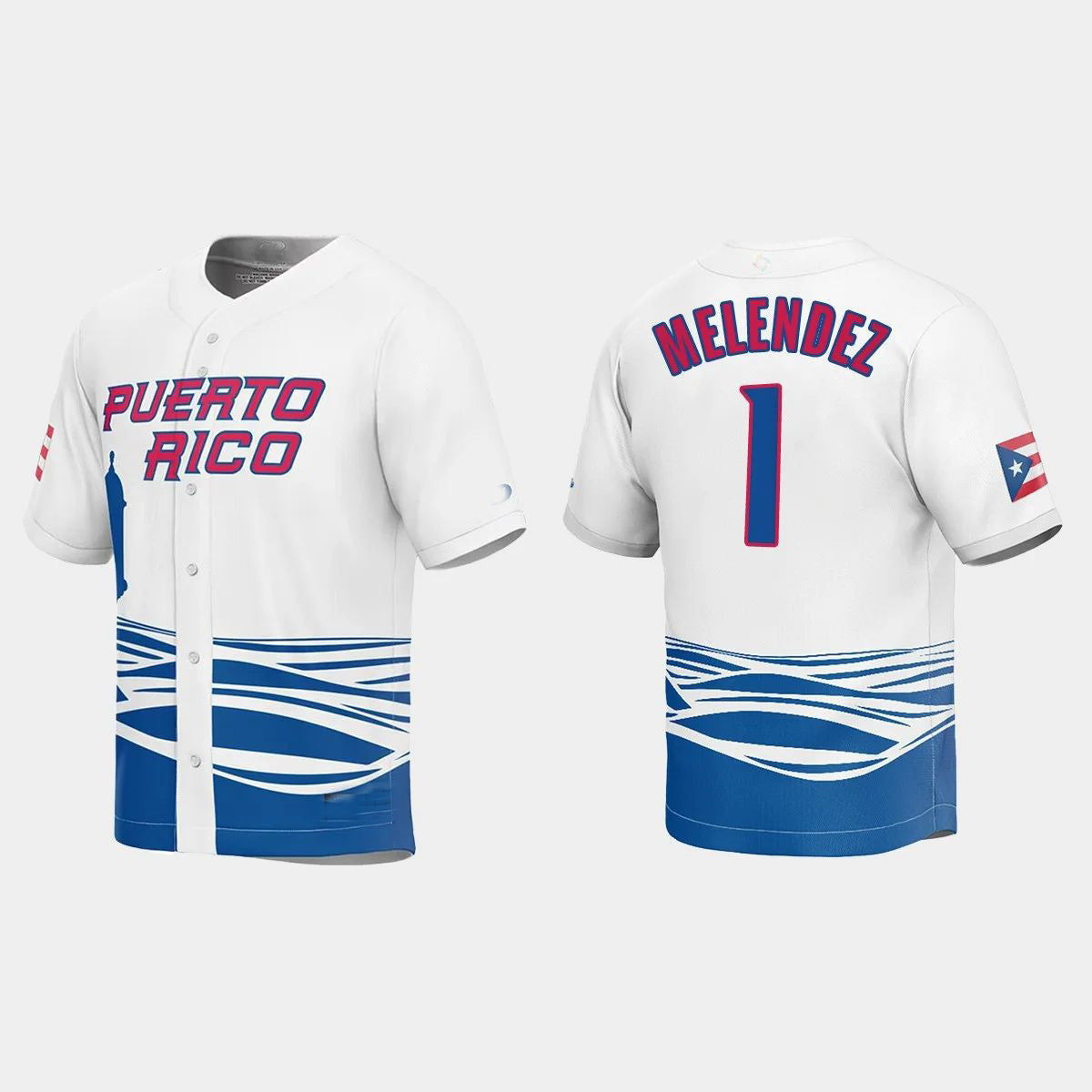 #1 MJ MELENDEZ PUERTO RICO BASEBALL 2023 WORLD BASEBALL CLASSIC JERSEY C WHITE Stitches Baseball Jerseys