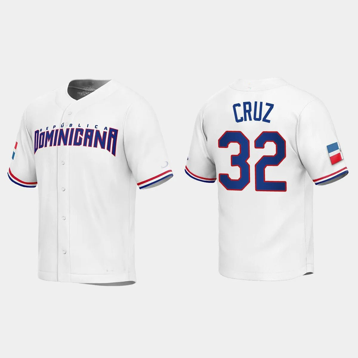 #32 NELSON CRUZ DOMINICAN REPUBLIC BASEBALL 2023 WORLD BASEBALL CLASSIC REPLICA JERSEY C WHITE Stitches Baseball Jerseys