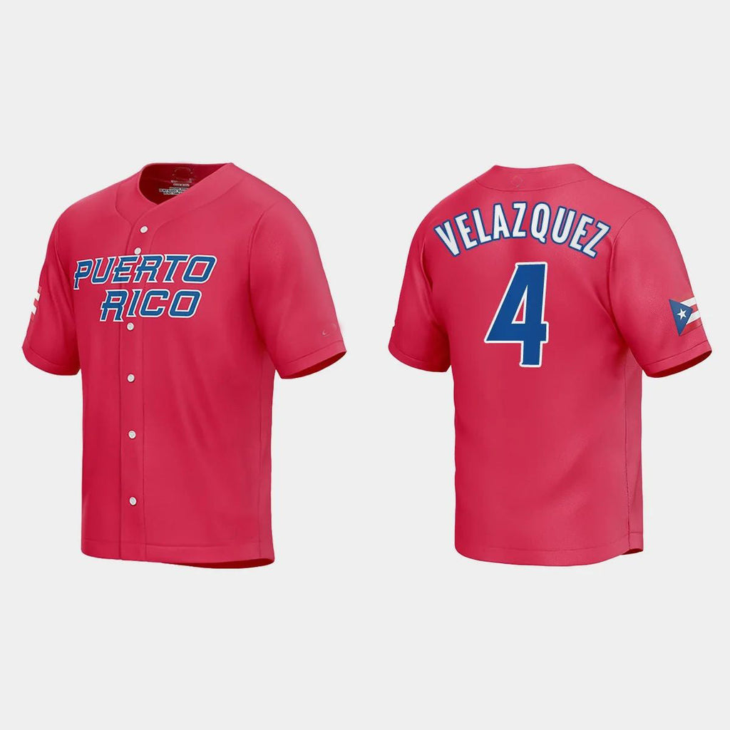 #4 NELSON VELAZQUEZ PUERTO RICO BASEBALL 2023 WORLD BASEBALL CLASSIC JERSEY C RED Stitches Baseball Jerseys