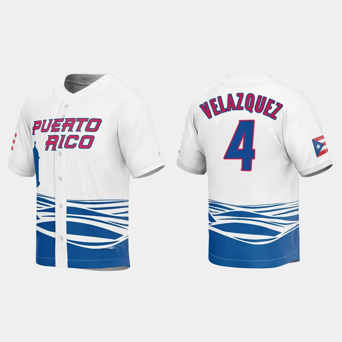 #4 NELSON VELAZQUEZ PUERTO RICO BASEBALL 2023 WORLD BASEBALL CLASSIC JERSEY C WHITE Stitches Baseball Jerseys