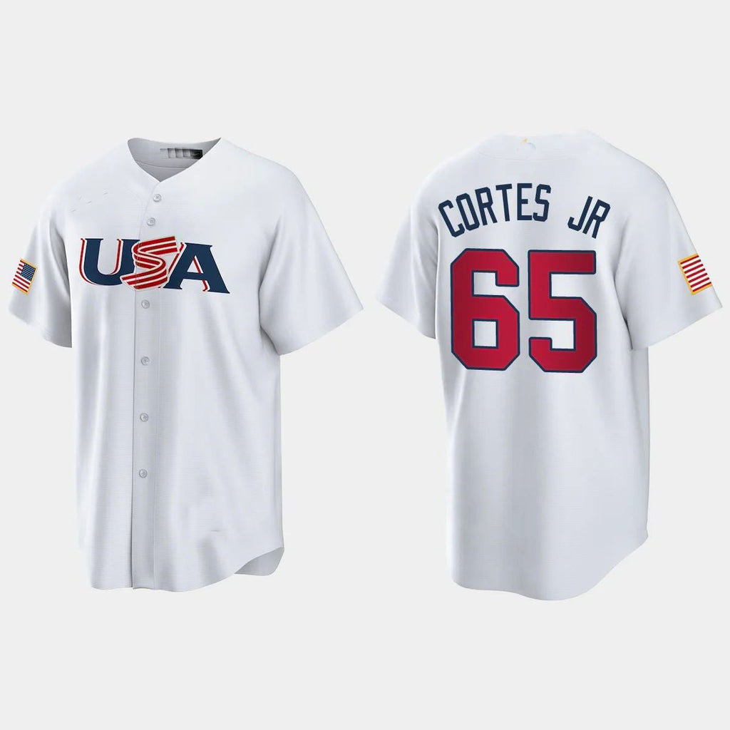 #65 NESTOR CORTES JR. NEW YORK YANKEES 2023 WORLD BASEBALL CLASSIC USA REPLICA JERSEY C WHITE Stitches Baseball Jerseys