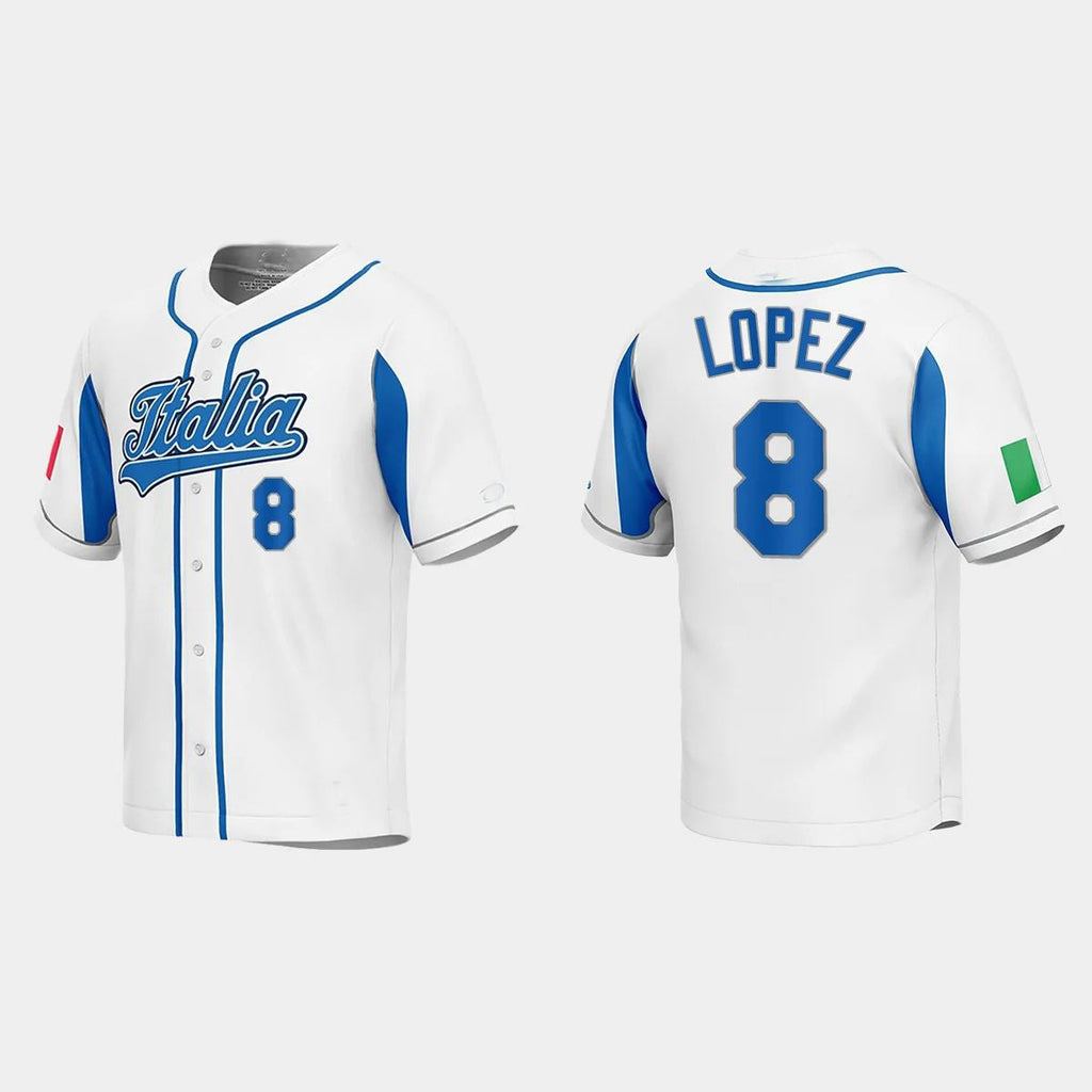 #8 NICKY LOPEZ ITALY BASEBALL 2023 WORLD BASEBALL CLASSIC JERSEY C WHITE Stitches Baseball Jerseys