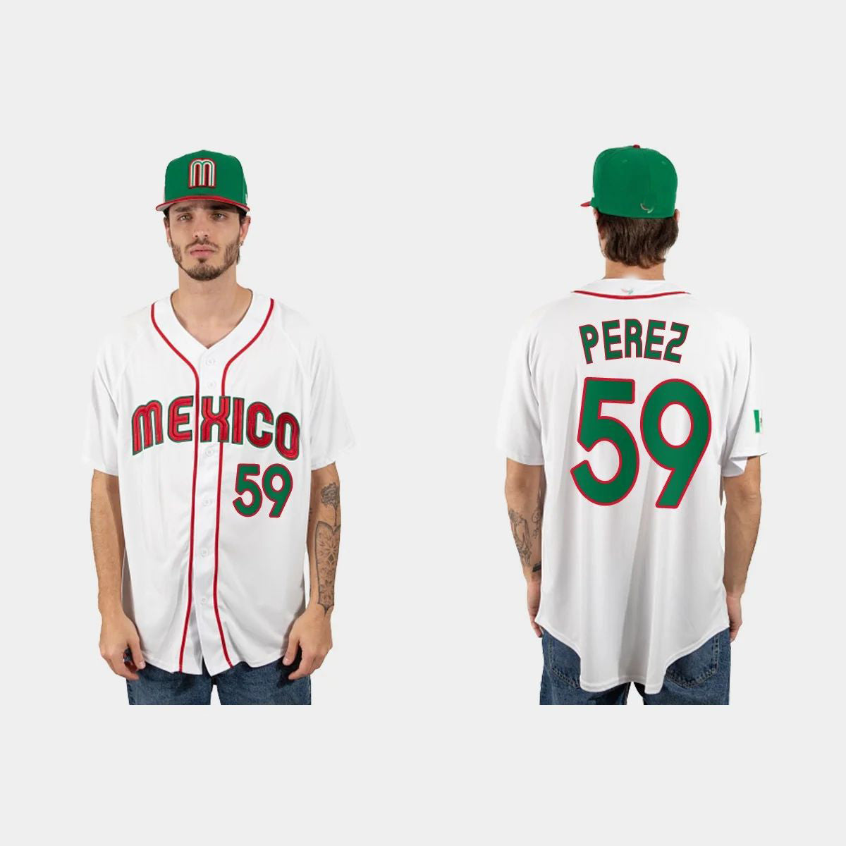 #59 OLIVER PEREZ MEXICO BASEBALL 2023 WORLD BASEBALL CLASSIC JERSEY C WHITE Stitches Baseball Jerseys