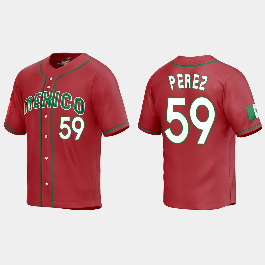 #59 OLIVER PEREZ MEXICO BASEBALL 2023 WORLD BASEBALL CLASSIC REPLICA JERSEY C RED Stitches Baseball Jerseys