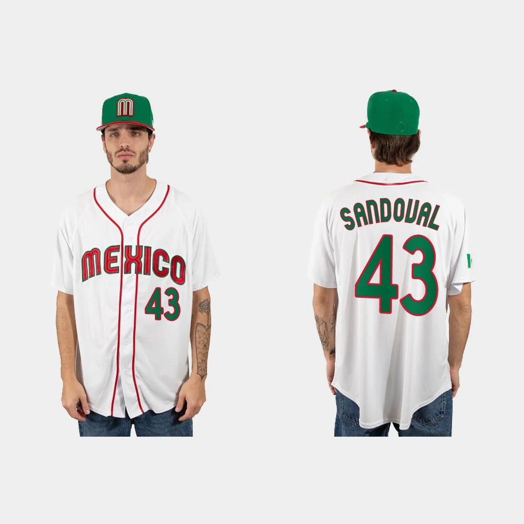 #43 PATRICK SANDOVAL MEXICO BASEBALL 2023 WORLD BASEBALL CLASSIC JERSEY C WHITE Stitches Baseball Jerseys