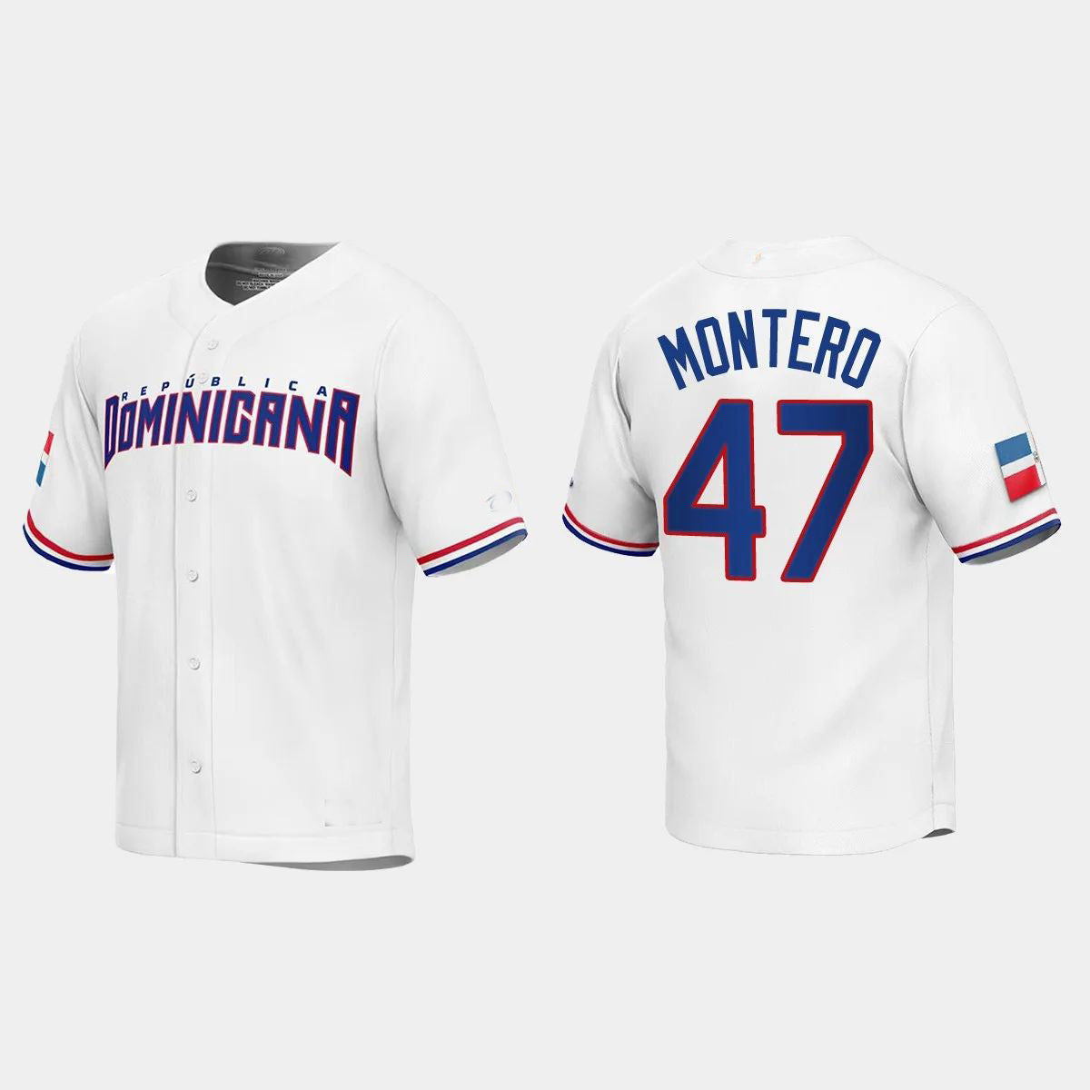 #47 RAFAEL MONTERO DOMINICAN REPUBLIC BASEBALL 2023 WORLD BASEBALL CLASSIC REPLICA JERSEY C WHITE Stitches Baseball Jerseys
