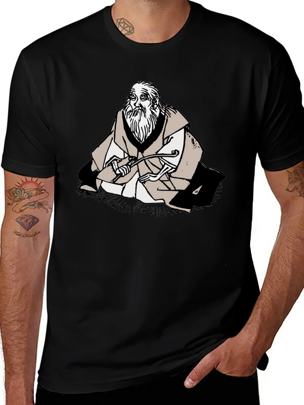 Wise Old Man Graphic Tee - Unique Black T-Shirt