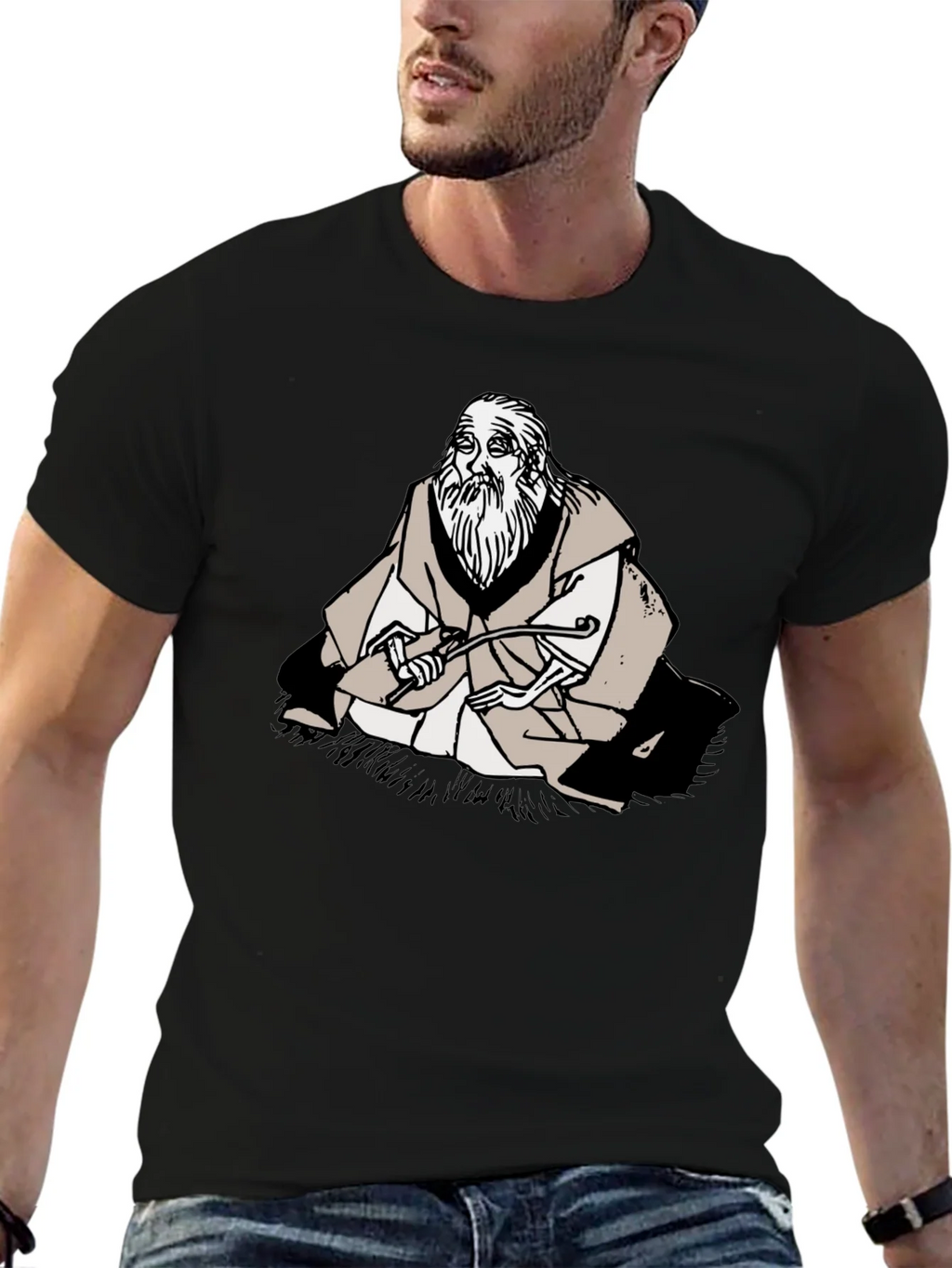 Wise Old Man Graphic Tee - Unique Black T-Shirt