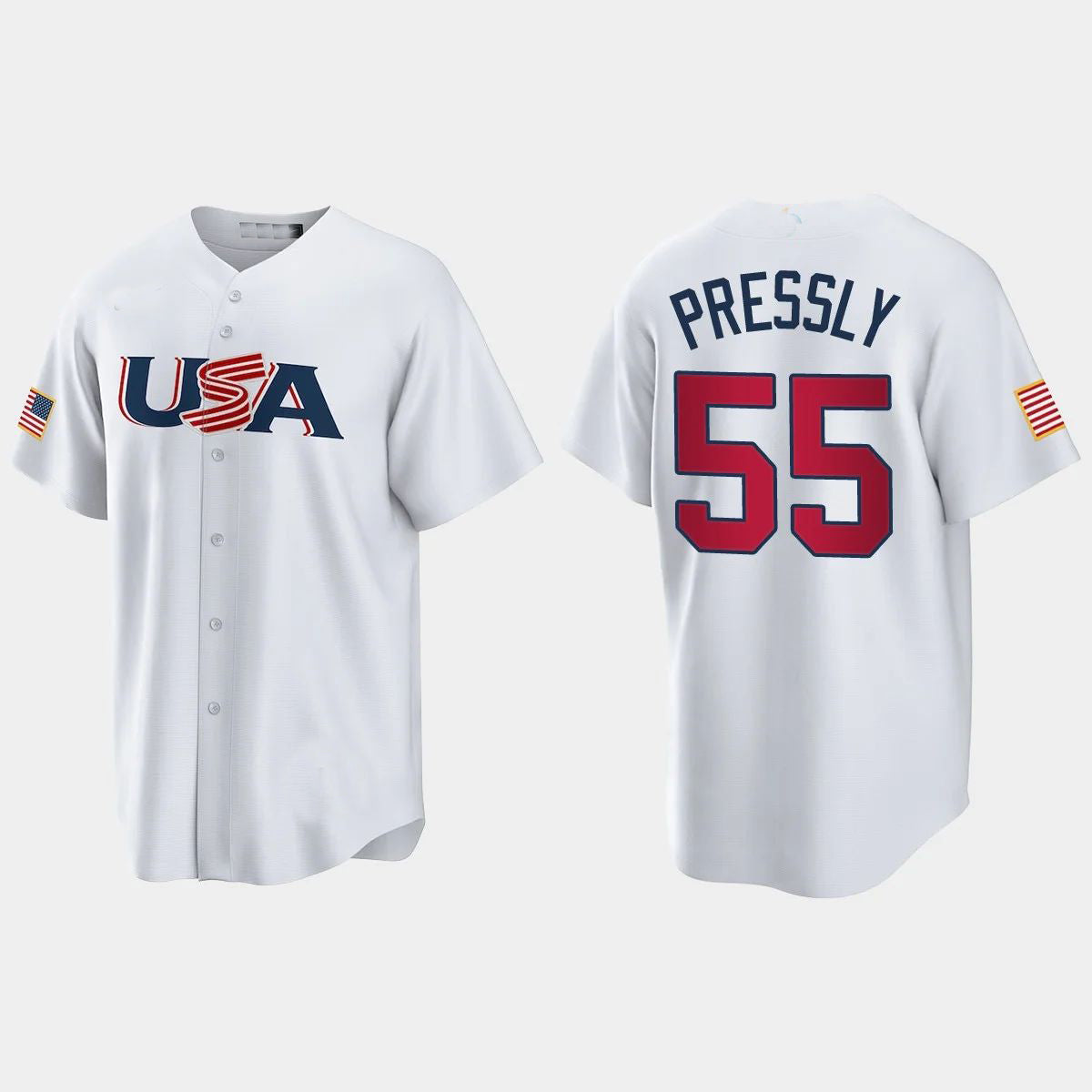 #55 RYAN PRESSLY HOUSTON ASTROS 2023 WORLD BASEBALL CLASSIC USA REPLICA JERSEY C WHITE Stitches Baseball Jerseys
