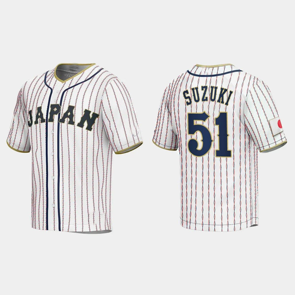 #51 SEIYA SUZUKI JAPAN BASEBALL 2023 WORLD BASEBALL CLASSIC JERSEY C WHITE Stitches Baseball Jerseys
