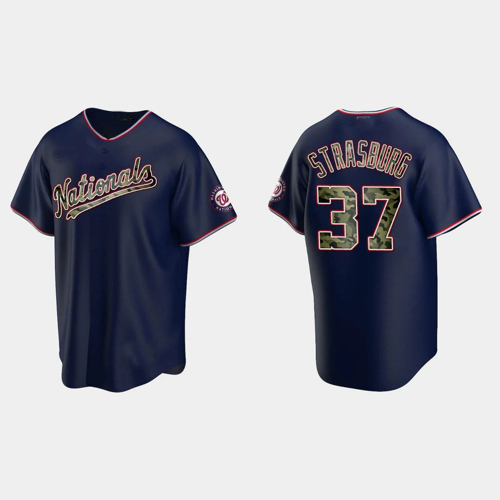#37 STEPHEN STRASBURG WASHINGTON NATIONALS 2021 MEMORIAL DAY JERSEY C NAVY Baseball Jerseys