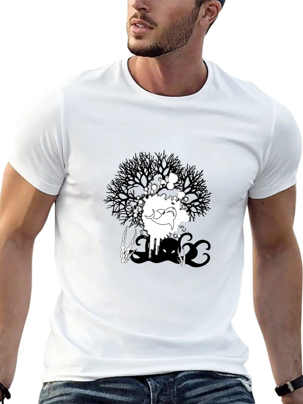 Abstract Graphic Print Tee - Black Casual T-Shirt