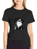Abstract Graphic Print Tee - Black Casual T-Shirt