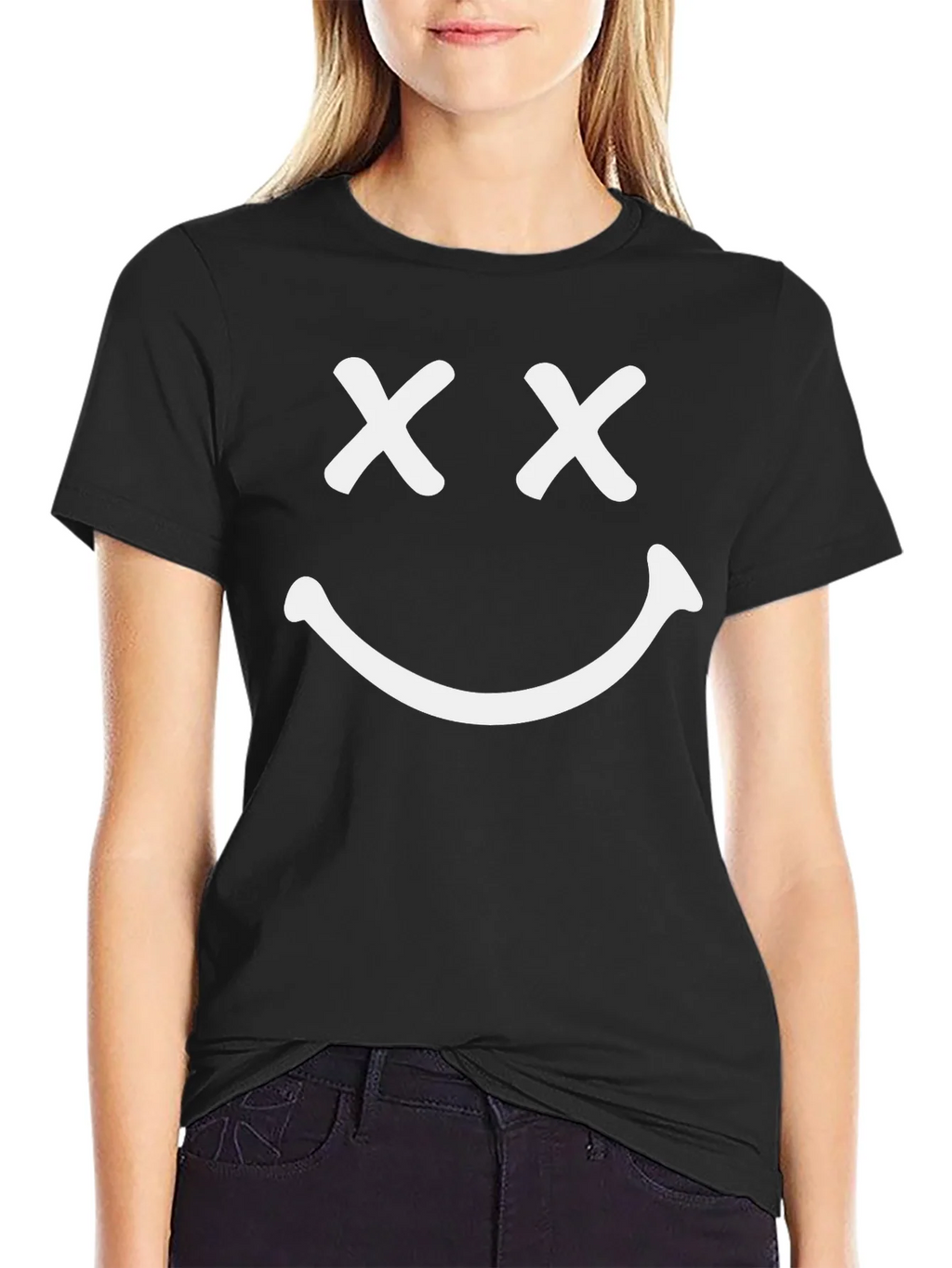 Smiley Face Graphic T-Shirt - Casual Black Tee