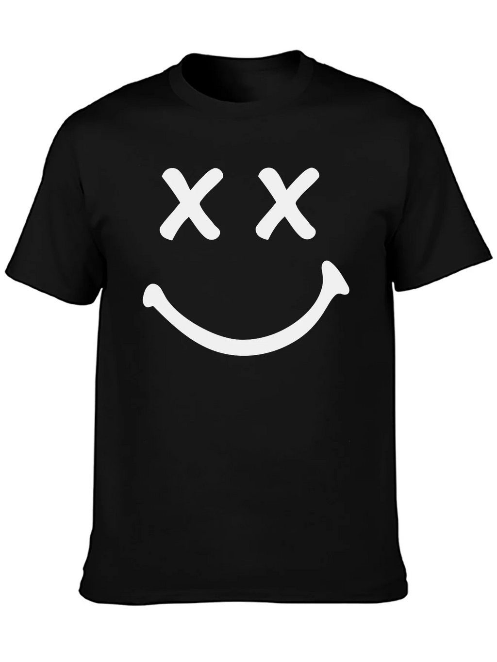 Smiley Face Graphic T-Shirt - Casual Black Tee