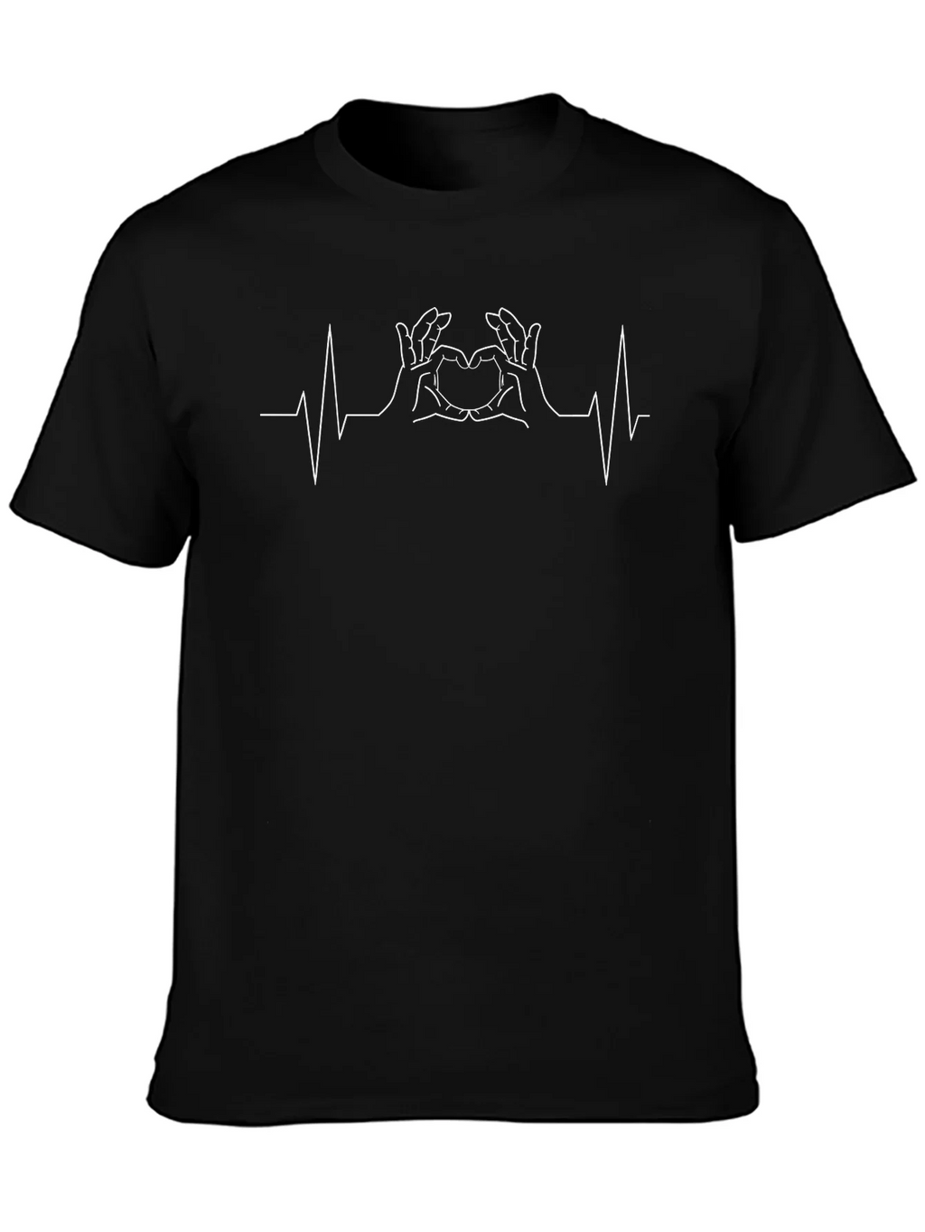 Heartbeat Hand Heart T-Shirt - Black