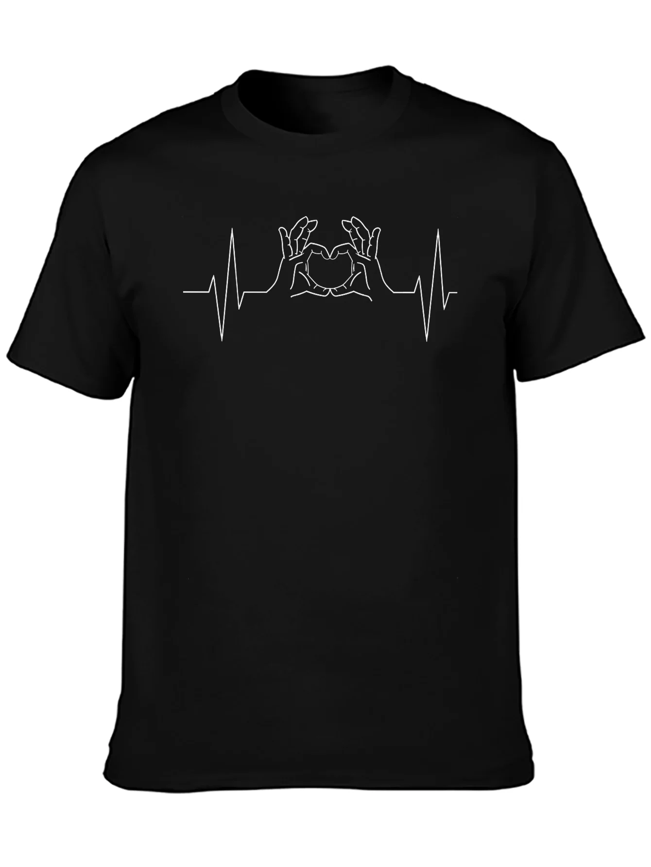 Heartbeat Hand Heart T-Shirt - Black