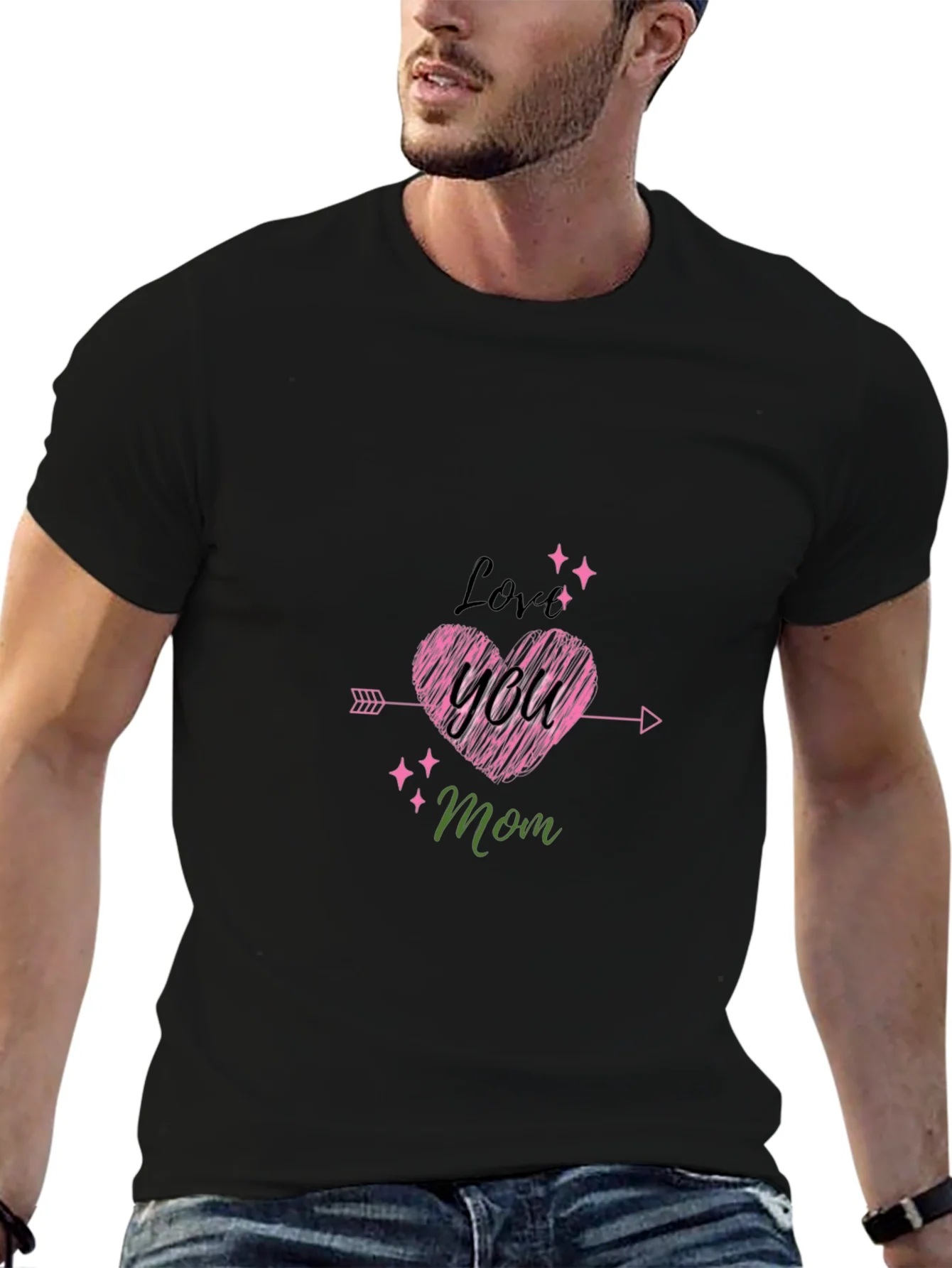 Love You Mom Black T-Shirt Cute Mothers Day Gift