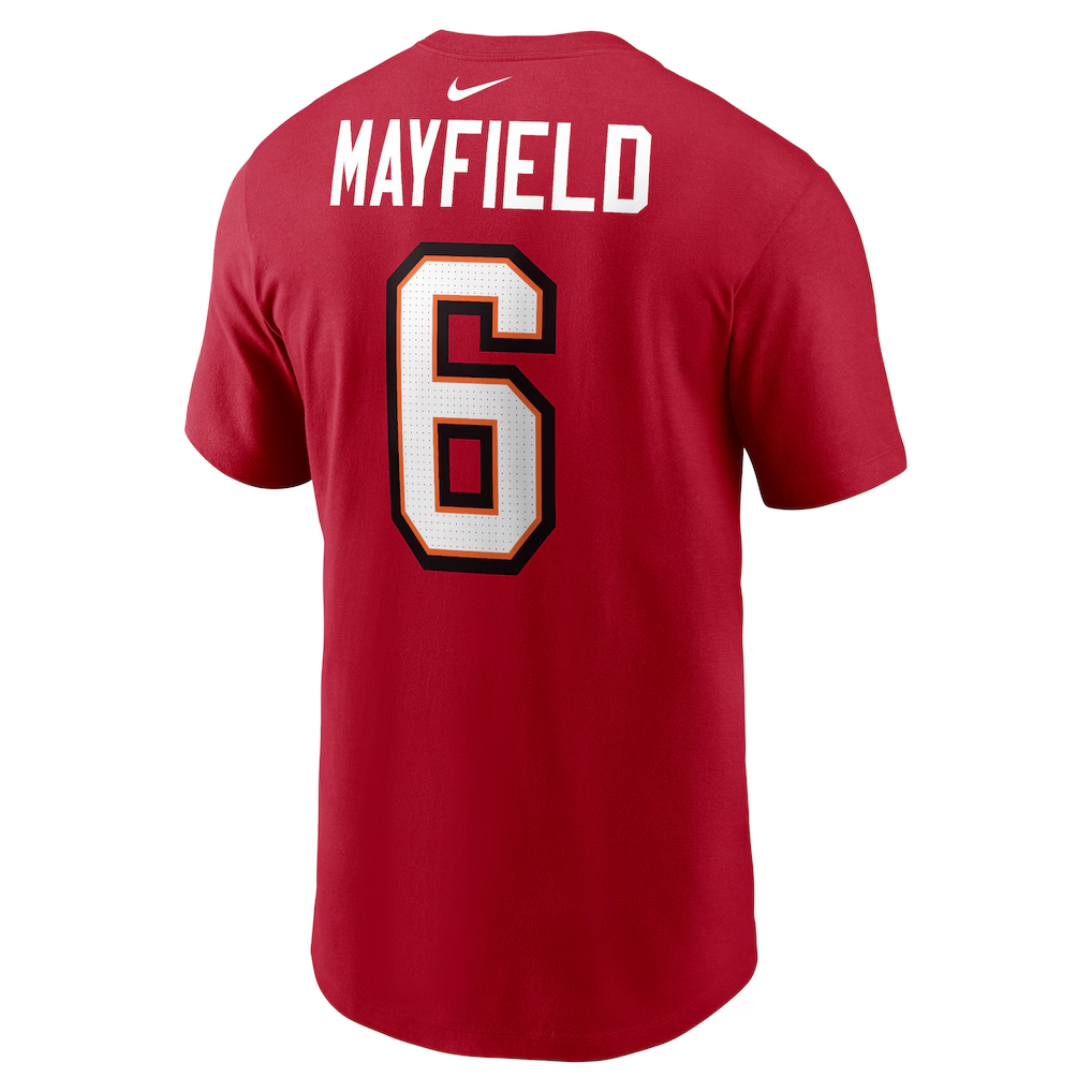 Men's Tampa Bay Buccaneers Baker Mayfield  Red Player Name & Number T-Shirt