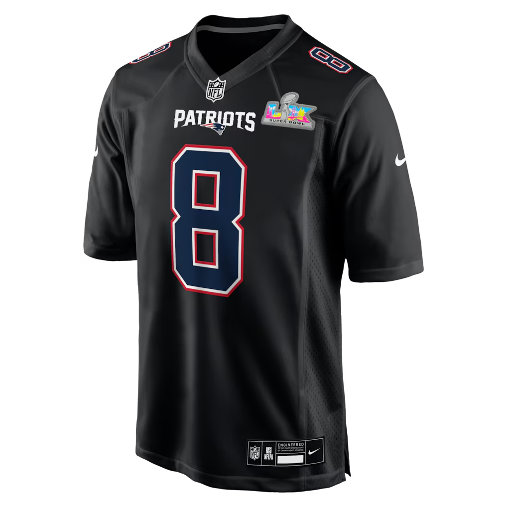 Men's New England Patriots Stefon Diggs  Black Super Bowl LX Patch Carbon Fashion Game Jersey