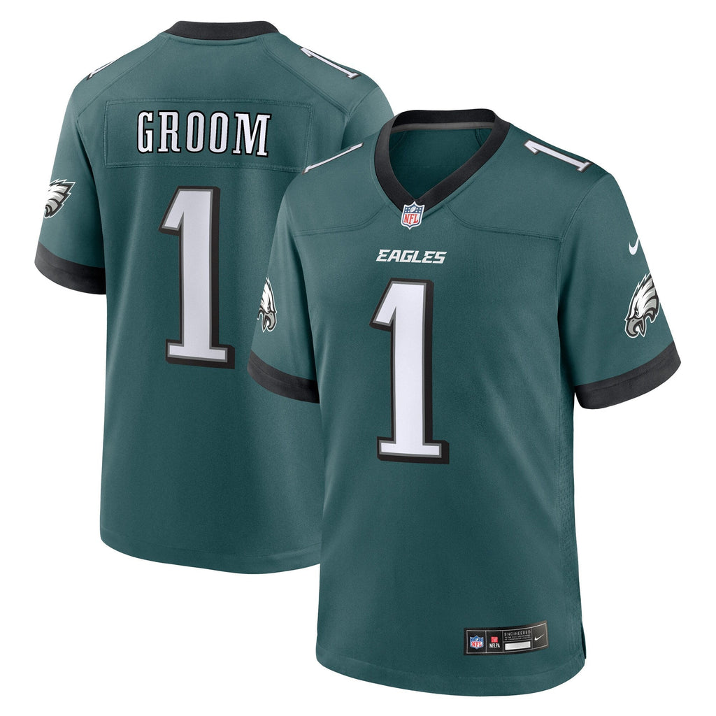 Number 1 Groom Philadelphia Eagles  Game Jersey - Midnight Green