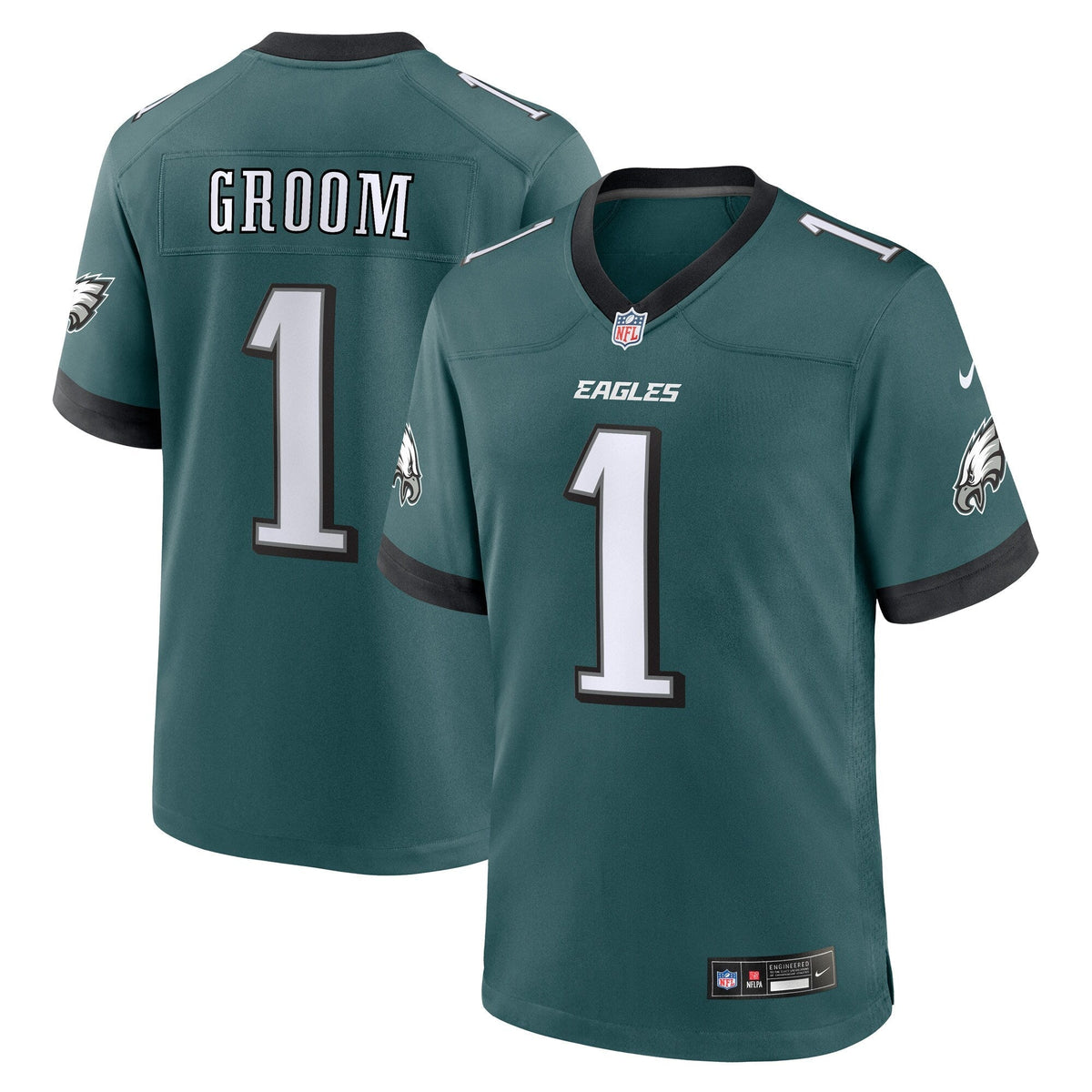 Number 1 Groom Philadelphia Eagles  Game Jersey - Midnight Green