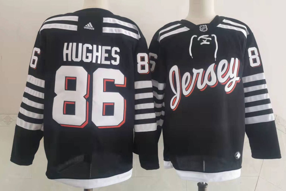 Men's New Jersey1 Devils Jack Hughes #86 Black Player Game Jersey1