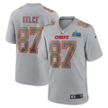 Men's Kansas City Chiefs Travis Kelce Gray Super Bowl LVII Patch Atmosphere Fashion Game Jersey